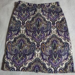 J. Crew The Pencil Skirt/Purple Paisley Mini Length/Size 8 (Women)